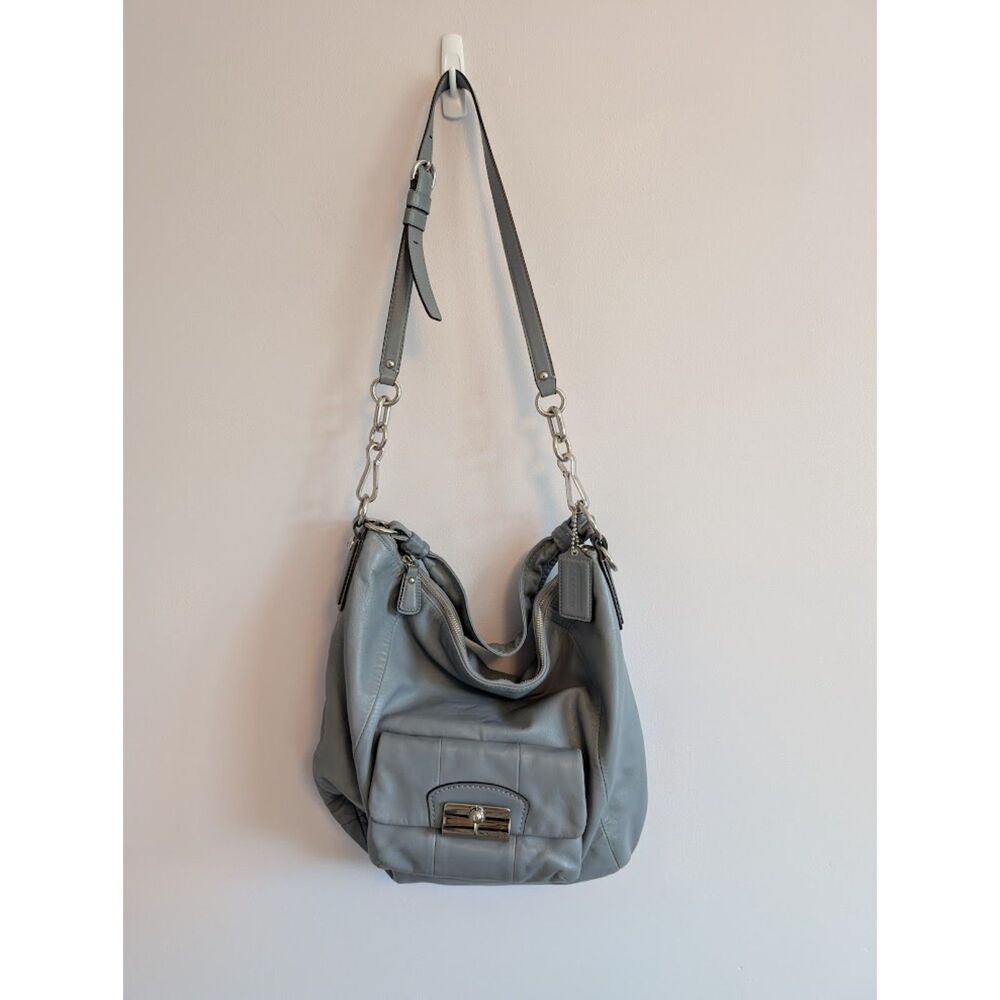 Coach Kristin Hobo Shoulder Bag Dark Stone Grey Pouch Pocket 2-Way Strap